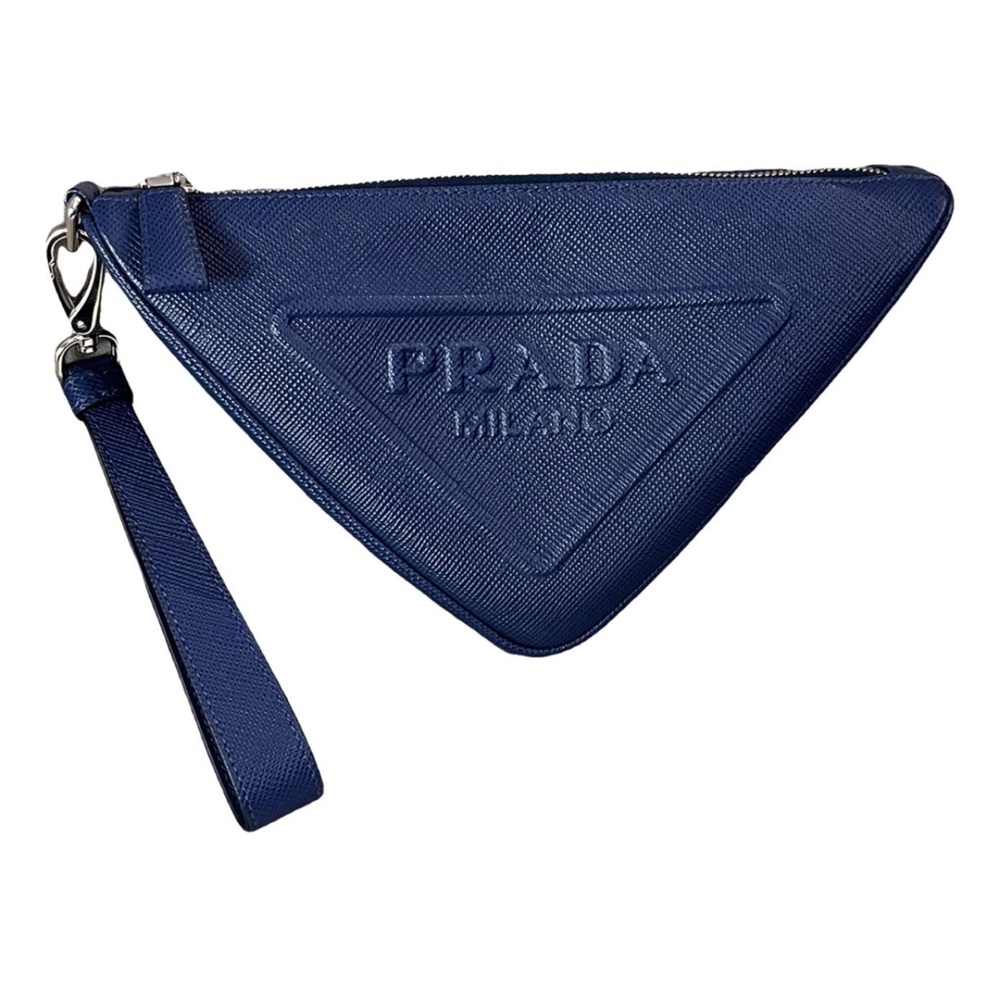 Prada Embossed Triangle Pouch/Wristlet Saffiano Bluette NWT